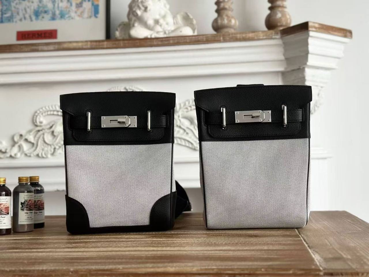 Hermès Hac à Dos Toile & Cuir Noir